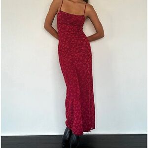 Motel Darsih Cami Red Grunge Floral Flock Maxi Dress